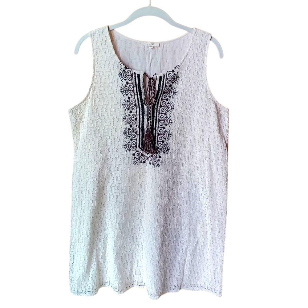 Mystree Embroidered Cream Ivory Lace Sleeveless Dress L